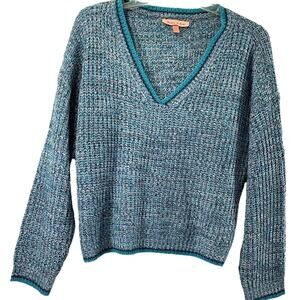 Harlow & Rose Sweater Womens XL Blue V Neck Pullover Chunky‎ Knit School Girl